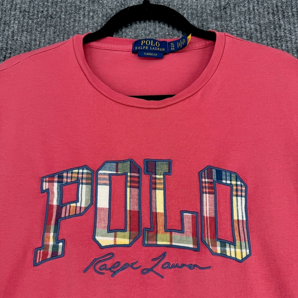Polo Ralph Lauren men's XL classic fit pink plaid logo graphic t-shirt